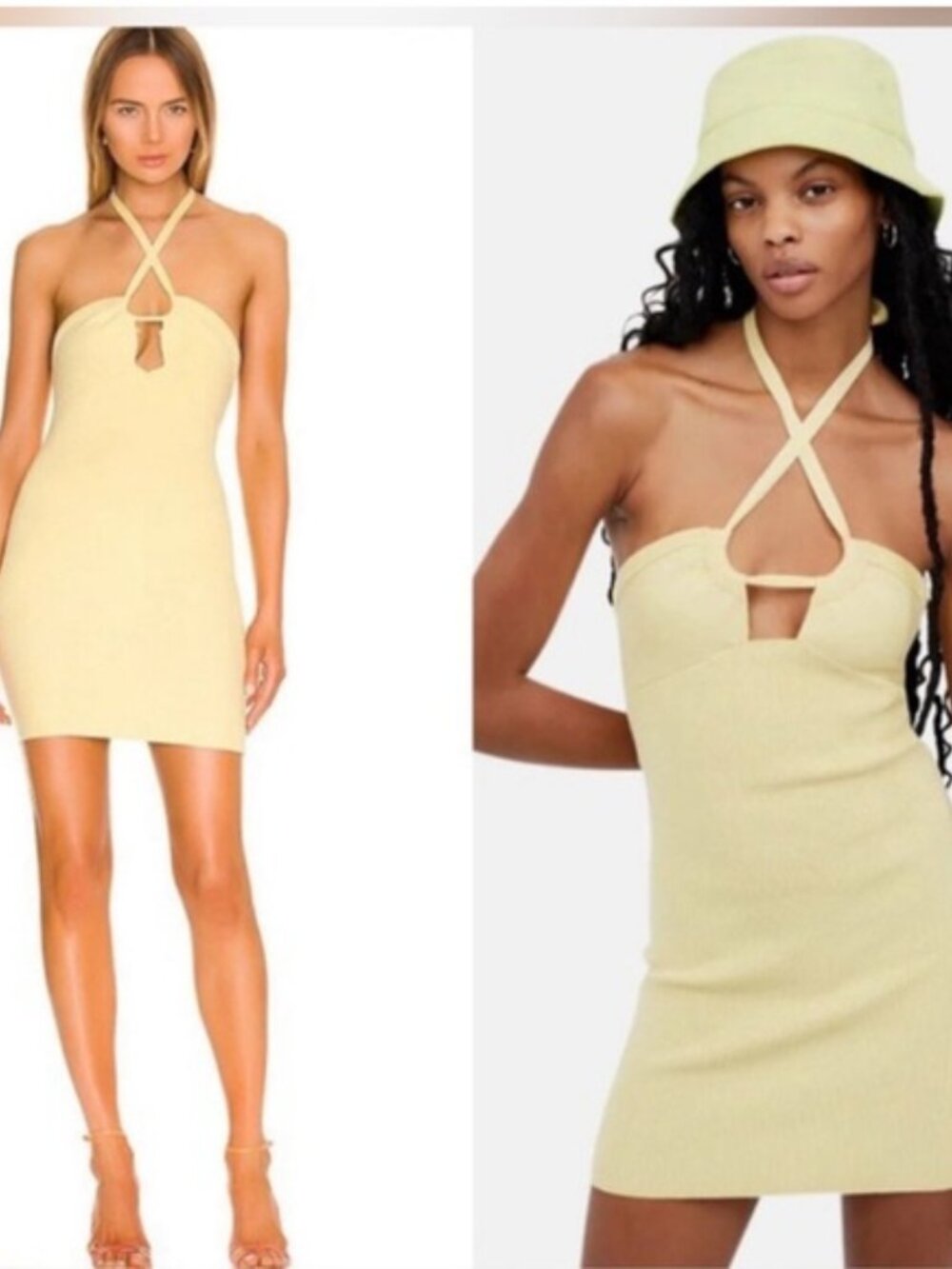 FOR LOVE & LEMONS Mona Dress Womens XL Yellow Knit Bodycon Cutout Halter Mini